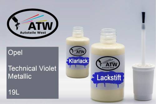 Opel, Technical Violet Metallic, 19L: 20ml Lackstift + 20ml Klarlack - Set, von ATW Autoteile West.